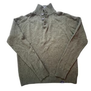 Springfield Original Lambswool Sweater Olive Green Mock Neck Button Pullover M3